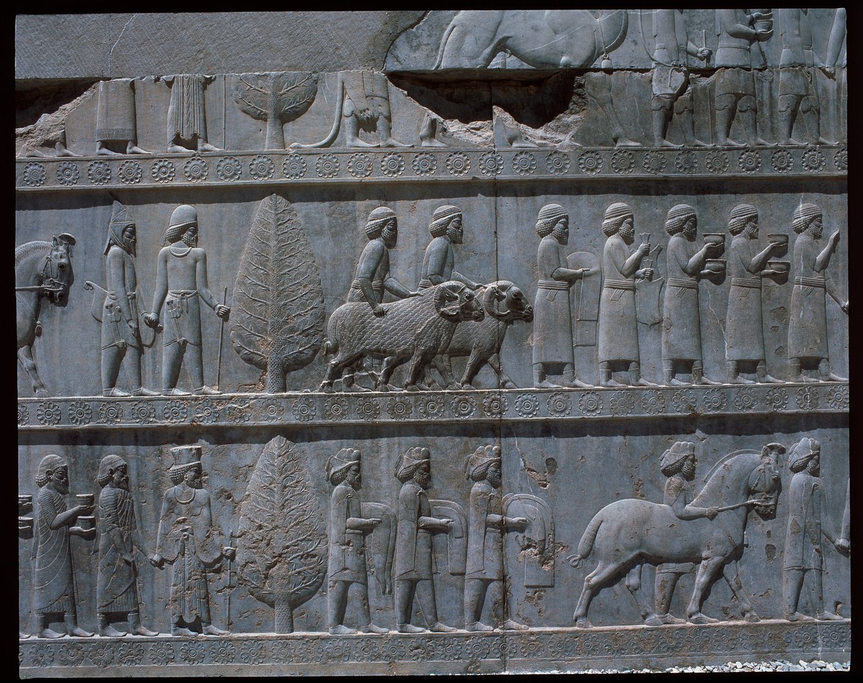 Ansicht der Reliefs der östlichen Treppe von Achaemenid