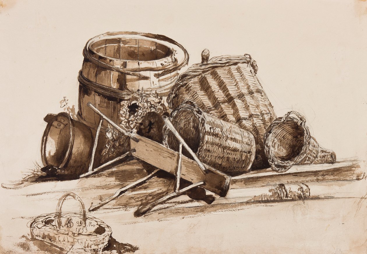 Körbe, Fässer und Bank, mit Ergänzungen von Prinz Alfonso Maria di Borbone, 1853 von Achille Vianelli