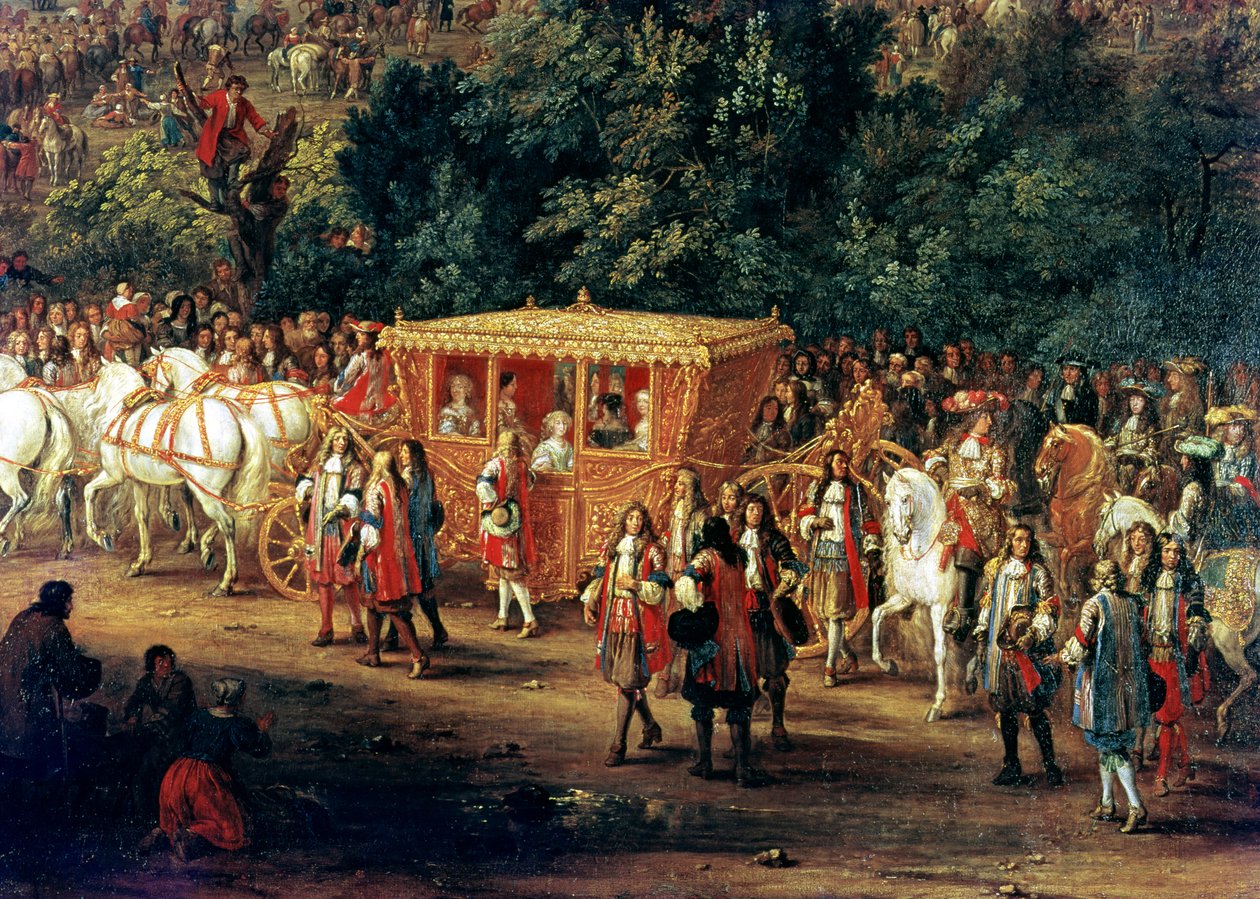 Der Einzug von Ludwig XIV. (1638-1715) und Maria Theresia (1638-83) in Arras, 30. Juli 1667 (Detail) von Adam Frans van der Meulen