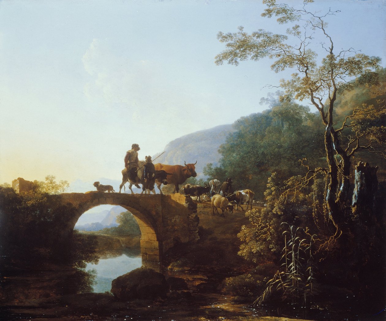Brücke in einer italienischen Landschaft von Adam Pynacker