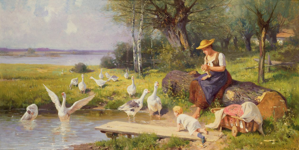 Mutter und Kind mit Gänsen von Adolf Ernst Meissner