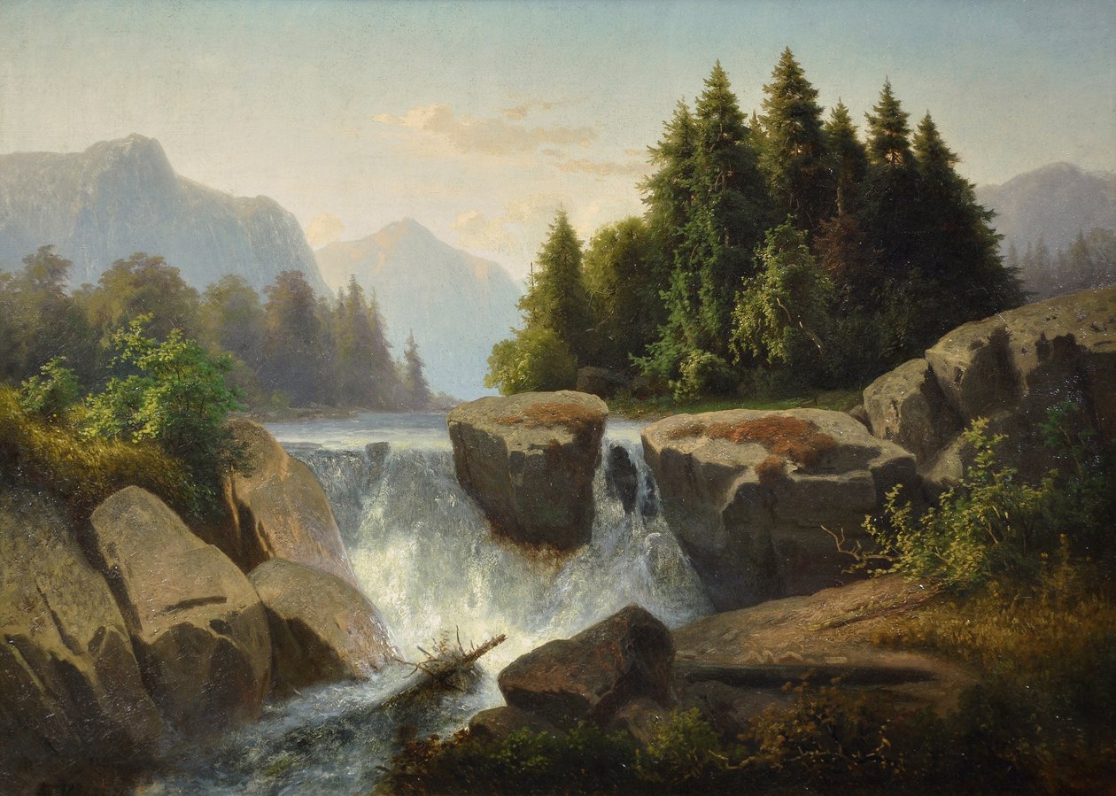 Berglandschaft mit Wasserfall, ca. 1853 von Adolf Kosárek
