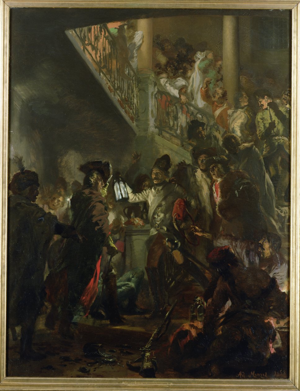 Friedrich II. der Große (1712-86) in Lissa, Bonsoir, Messieurs! 1858 von Adolph Menzel