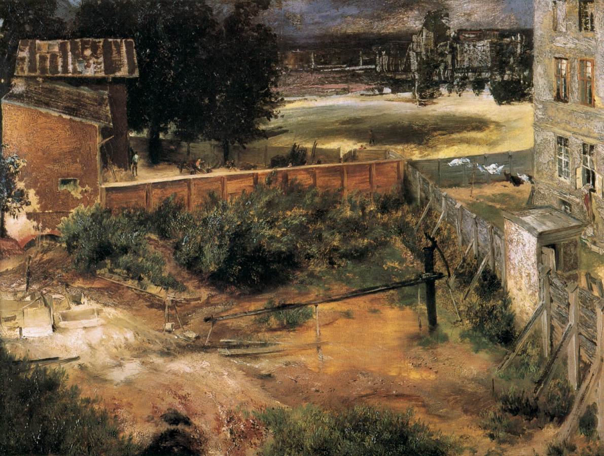 Rückseite des Hauses und Hinterhof von Adolph Menzel