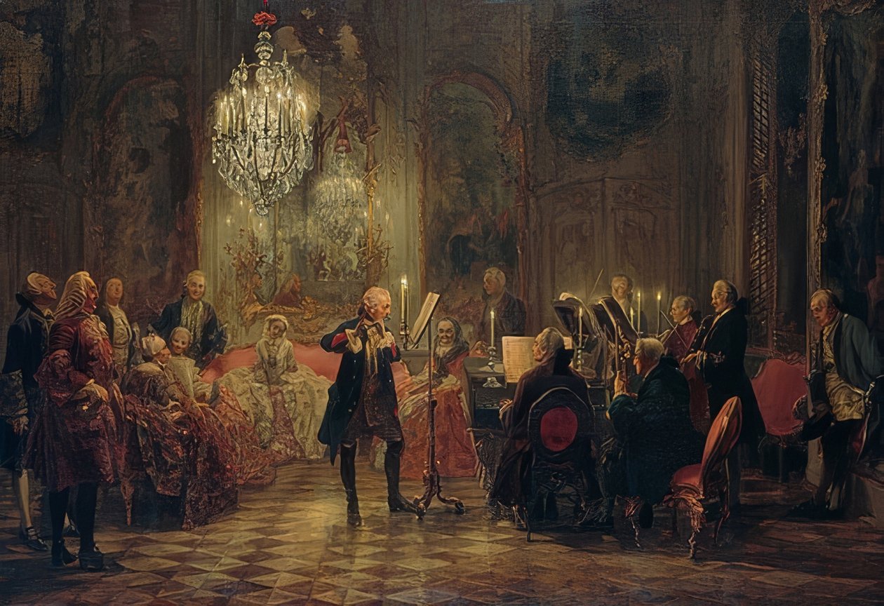 Flötenkonzert Friedrichs des Großen in Sanssouci von Adolph Menzel