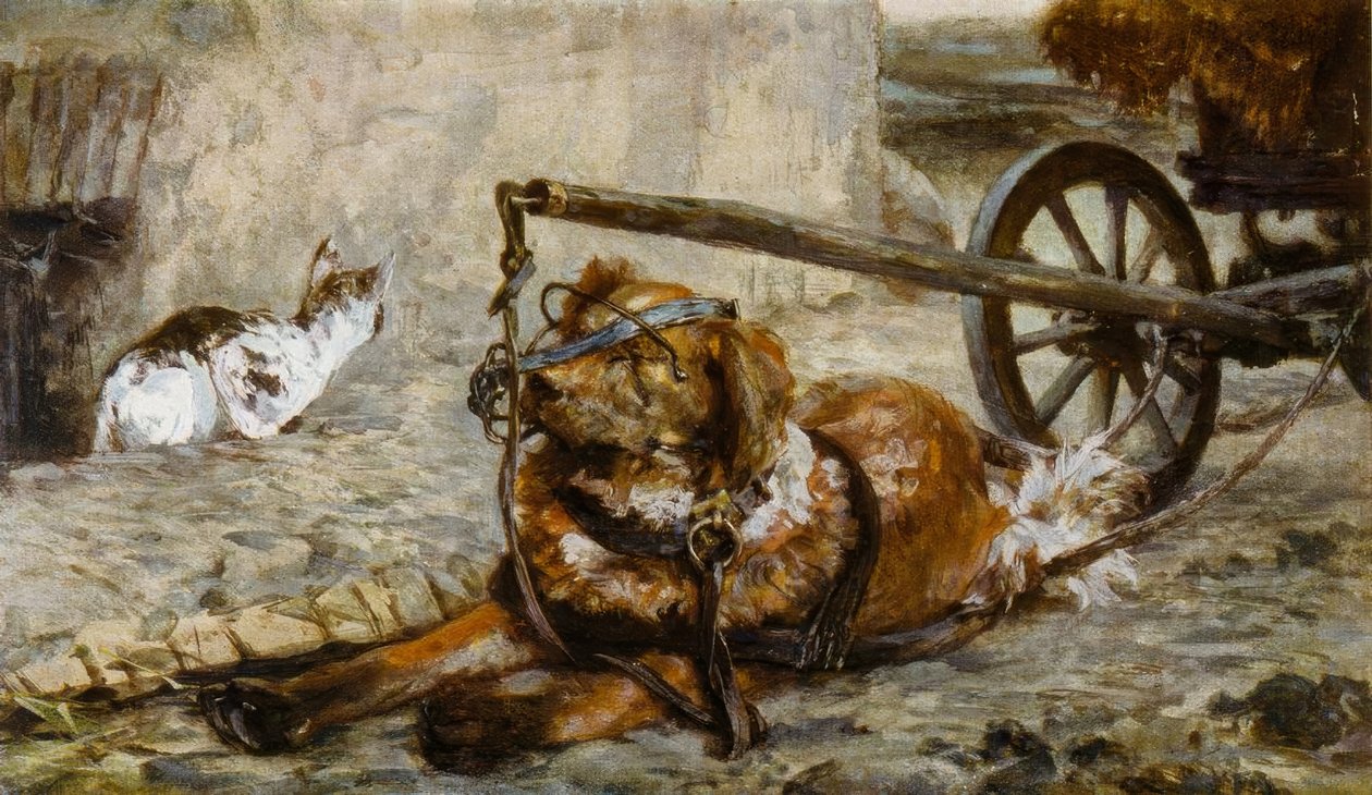 A. Menzel, Ziehhund und Katze von Adolph Menzel