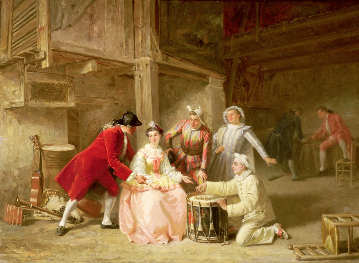 Gruppe von Musiker-Schauspielern beim Glücksspiel von Adolphe Francois Monfallet