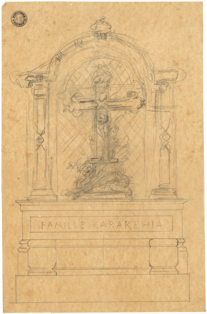 Skizze eines Grabmals für die Familie Karakehia auf dem Friedhof Père Lachaise in Paris von Adolphe Victor Geoffroy Dechaume
