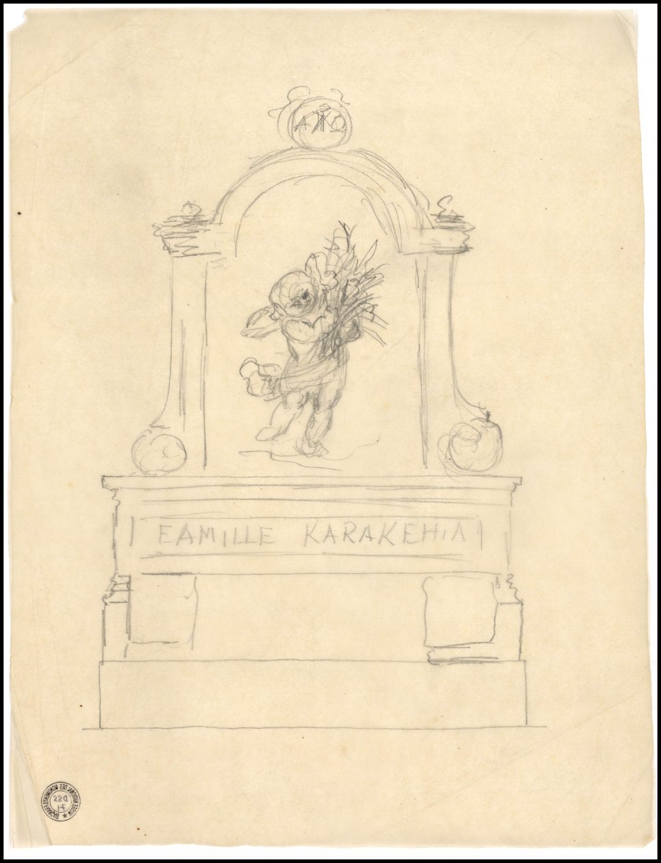 Skizze eines Grabmals für die Familie Karakehia auf dem Friedhof Père Lachaise in Paris von Adolphe Victor Geoffroy Dechaume