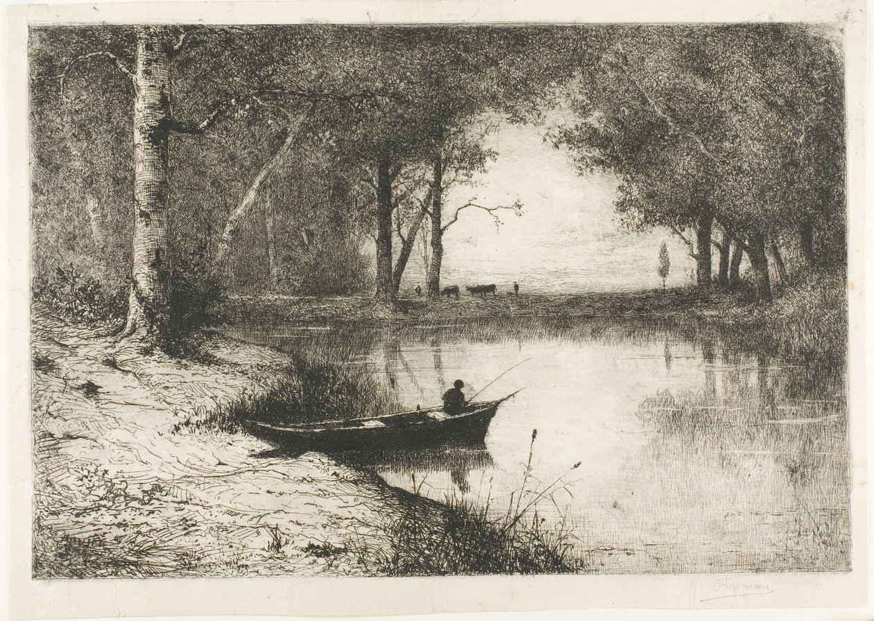 Fischer in einem Boot am Flussufer von Adolphe Appian