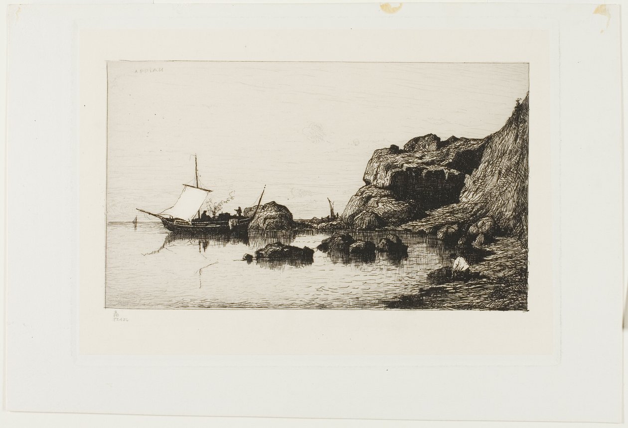 Fischerboot in der Nähe der Klippen von Collioure von Adolphe Appian