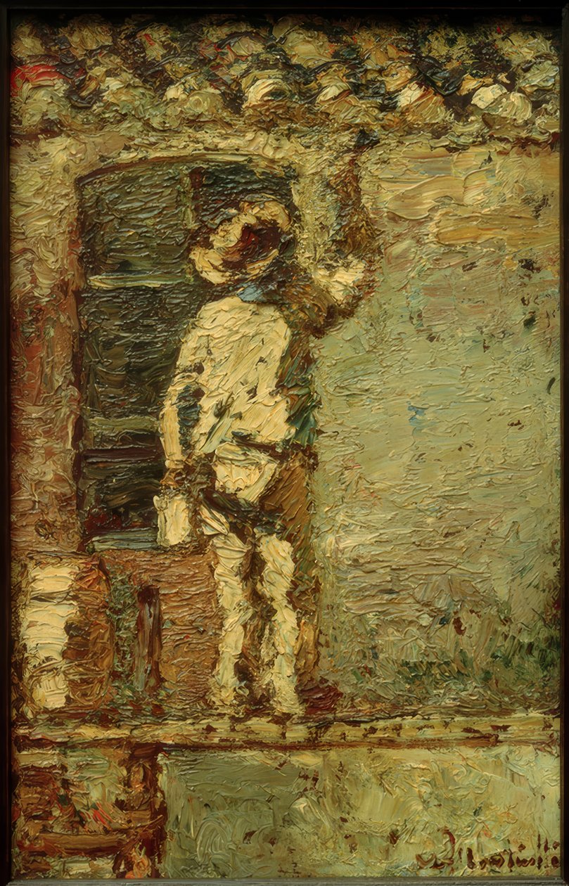 Anstreicher an einer Hauswand von Adolphe Joseph Thomas Monticelli