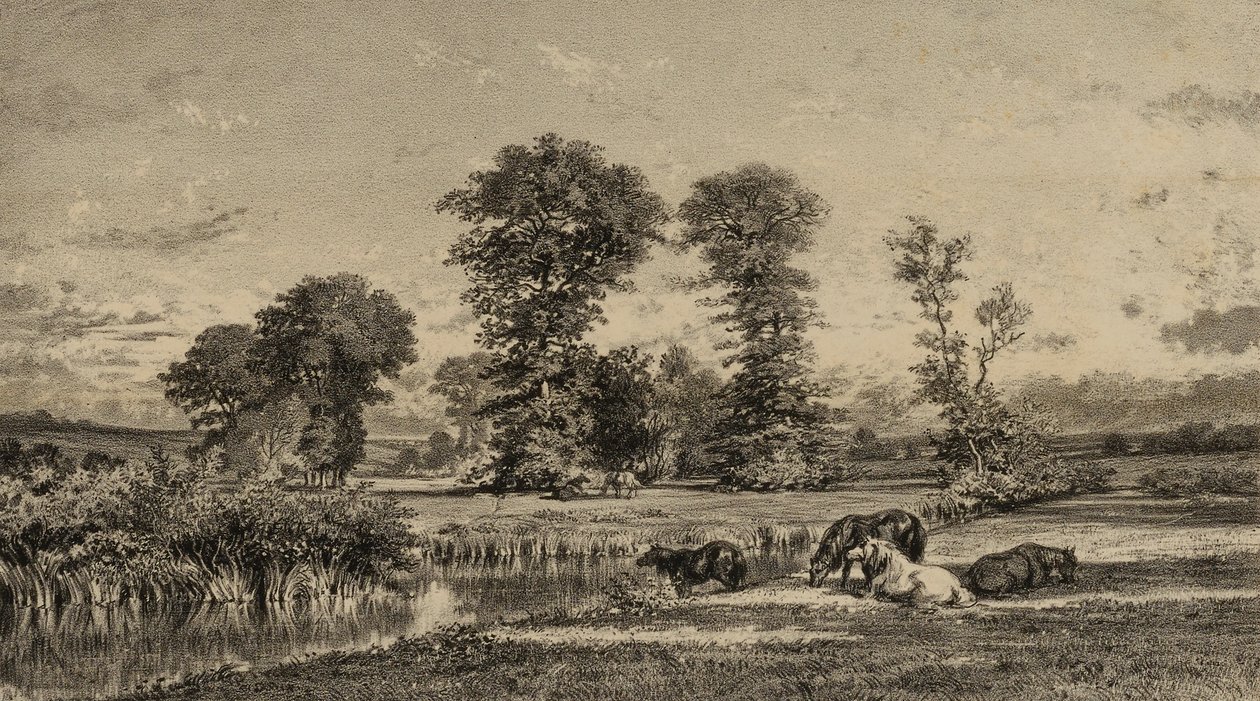 Weidende Pferde von Adolphe Mouilleron