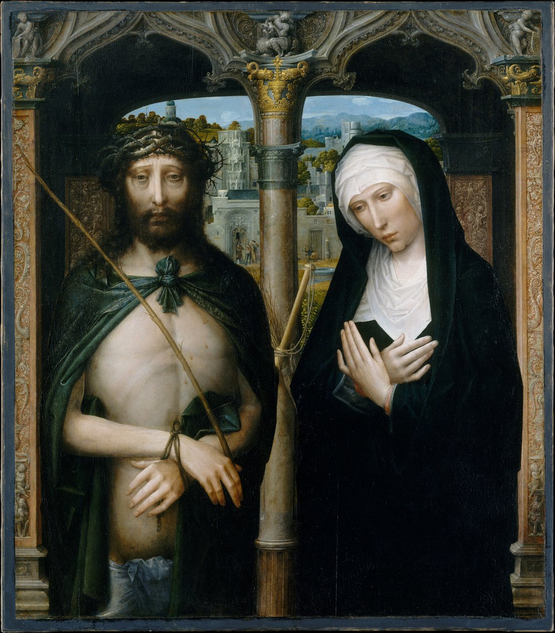 Christus mit Dornenkrone (Ecce Homo) und die trauernde Jungfrau von Adriaen Isenbrandt or Isenbrant