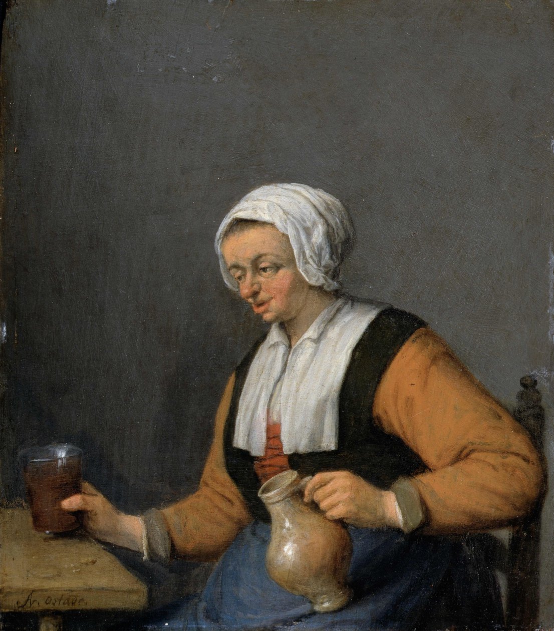 Eine Frau mit einem Bierkrug von Adriaen Jansz. van Ostade