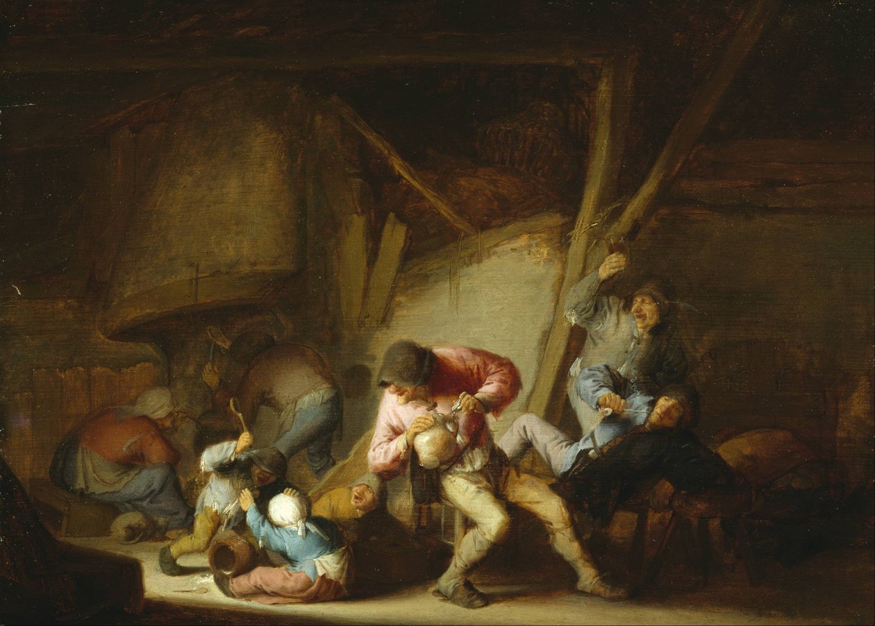 Innenraum mit trinkenden Figuren und weinenden Kindern von Adriaen Jansz. van Ostade