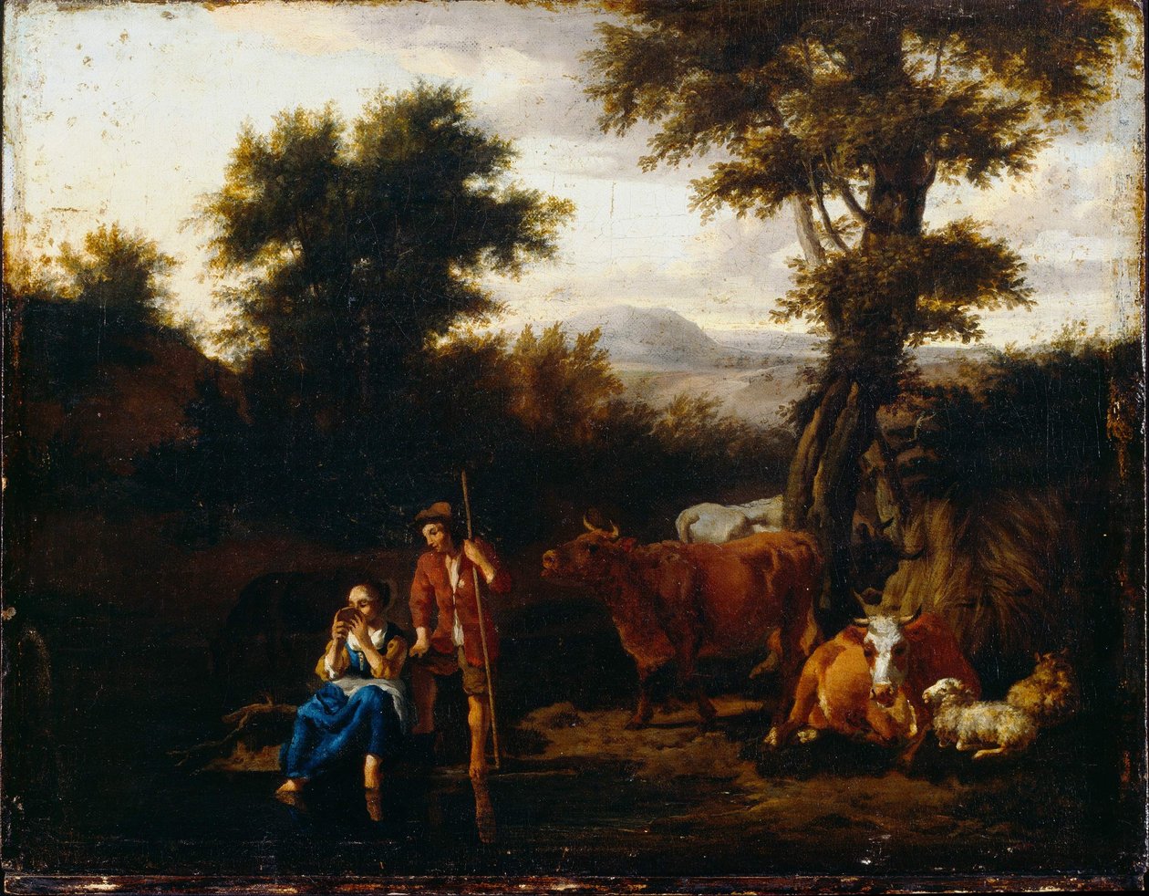 Bauern und Vieh von Adriaen van de Velde