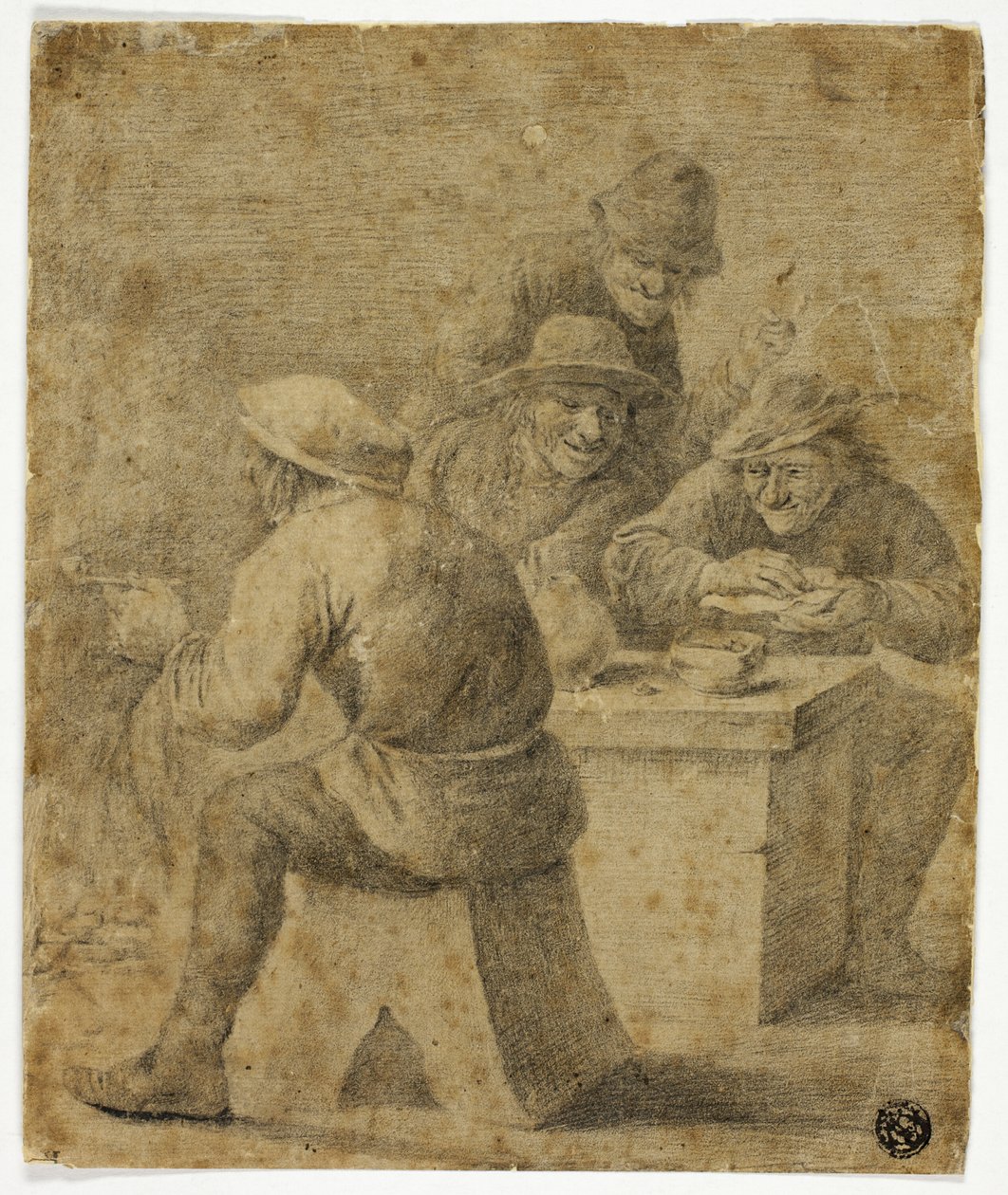 Vier Bauern am Tisch von Adriaen Brouwer