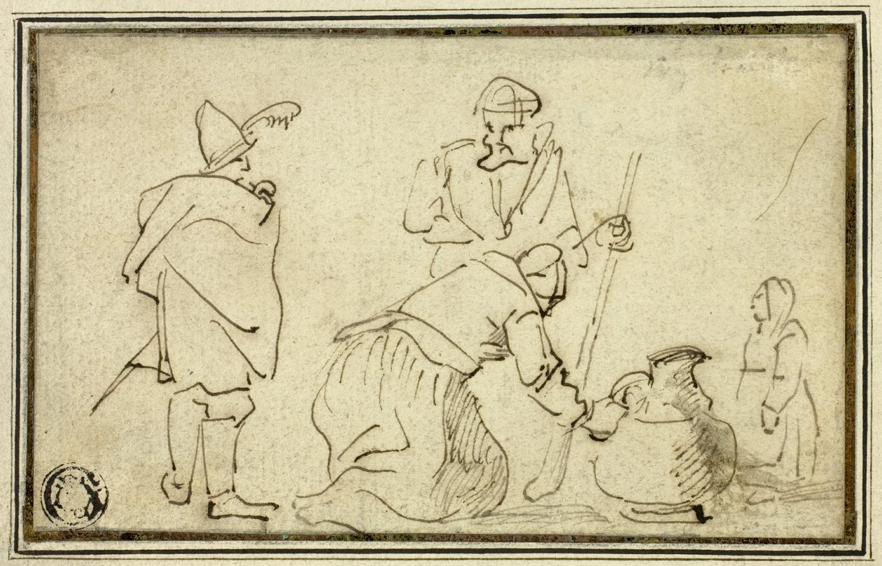 Zwei Soldaten, Frau mit Krug und Kind von Adriaen Brouwer