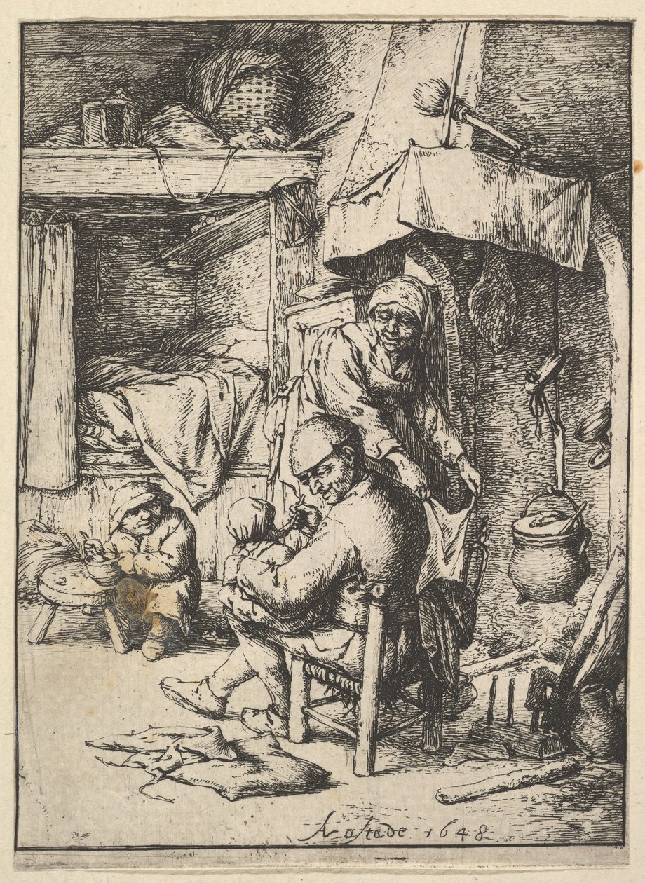 Vater füttert sein Kind (1610-85) von Adriaen Jansz. van Ostade
