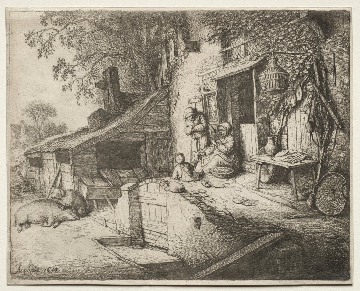 Die Frau beim Spinnen von Adriaen Jansz. van Ostade