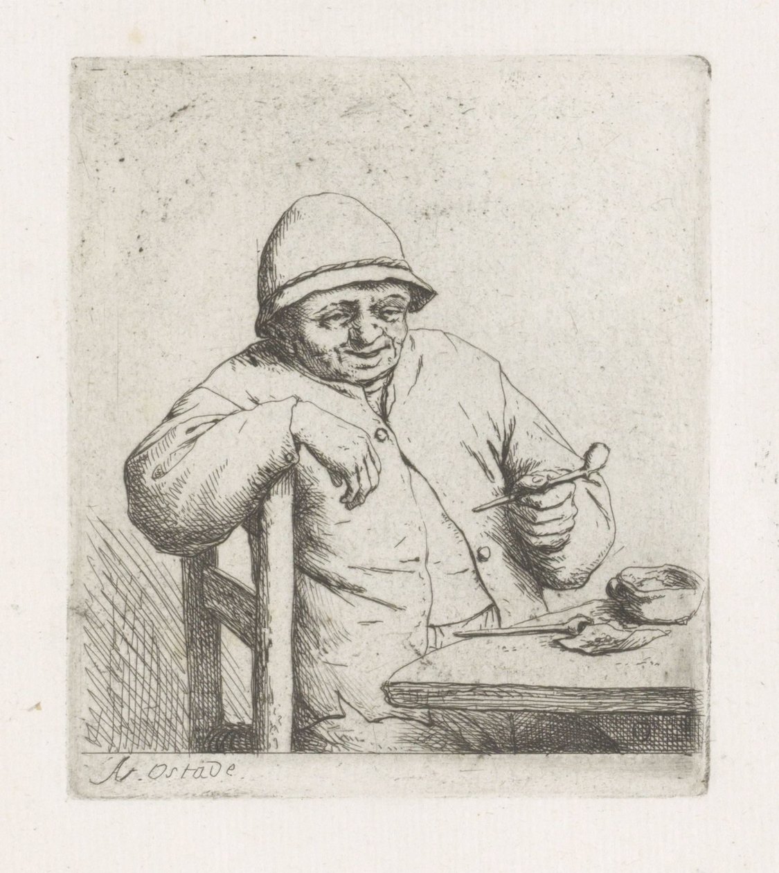 Mann mit einer Pfeife am Tisch von Adriaen van Ostade