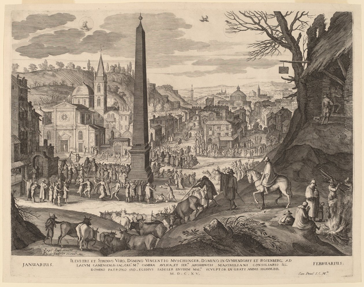 Januar und Februar von Aegidius Sadeler II after Paul Bril