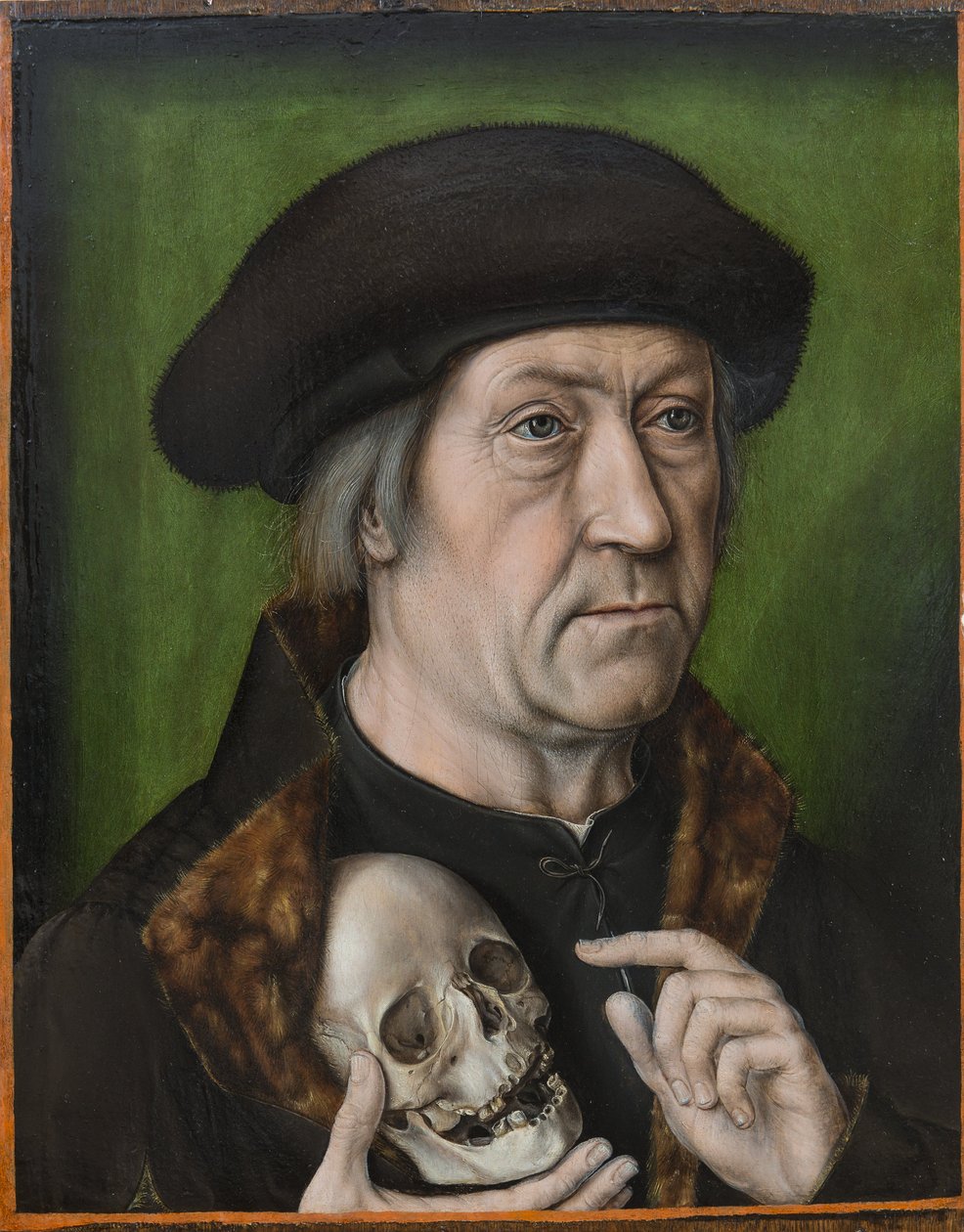 Selbstporträt / Porträt eines Mannes mit einem Schädel von Aelbrecht Bouts