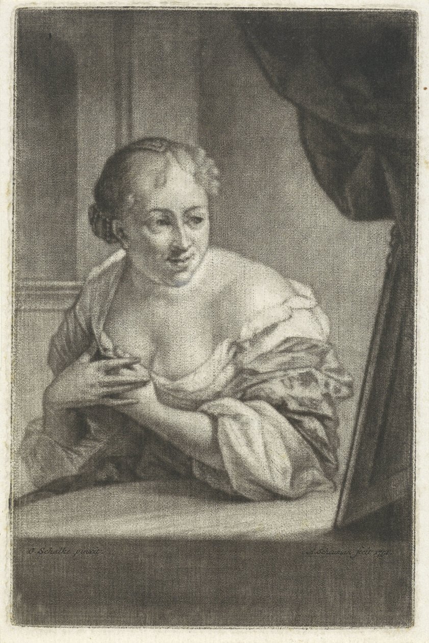 Frau vor einem Spiegel von Aert Schouman