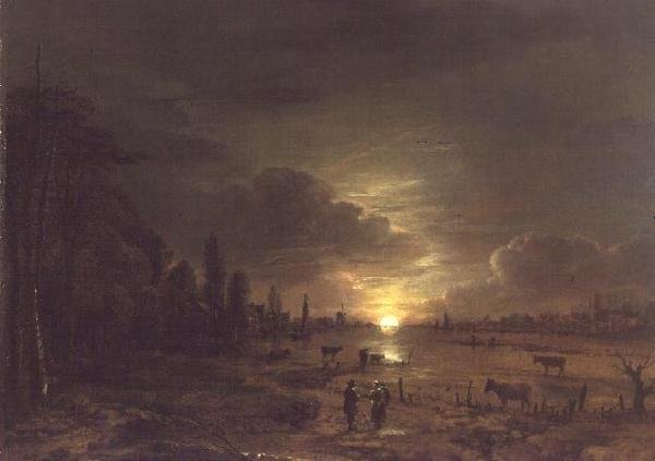 Flusslandschaft mit aufgehender Mond von Aert van der Neer