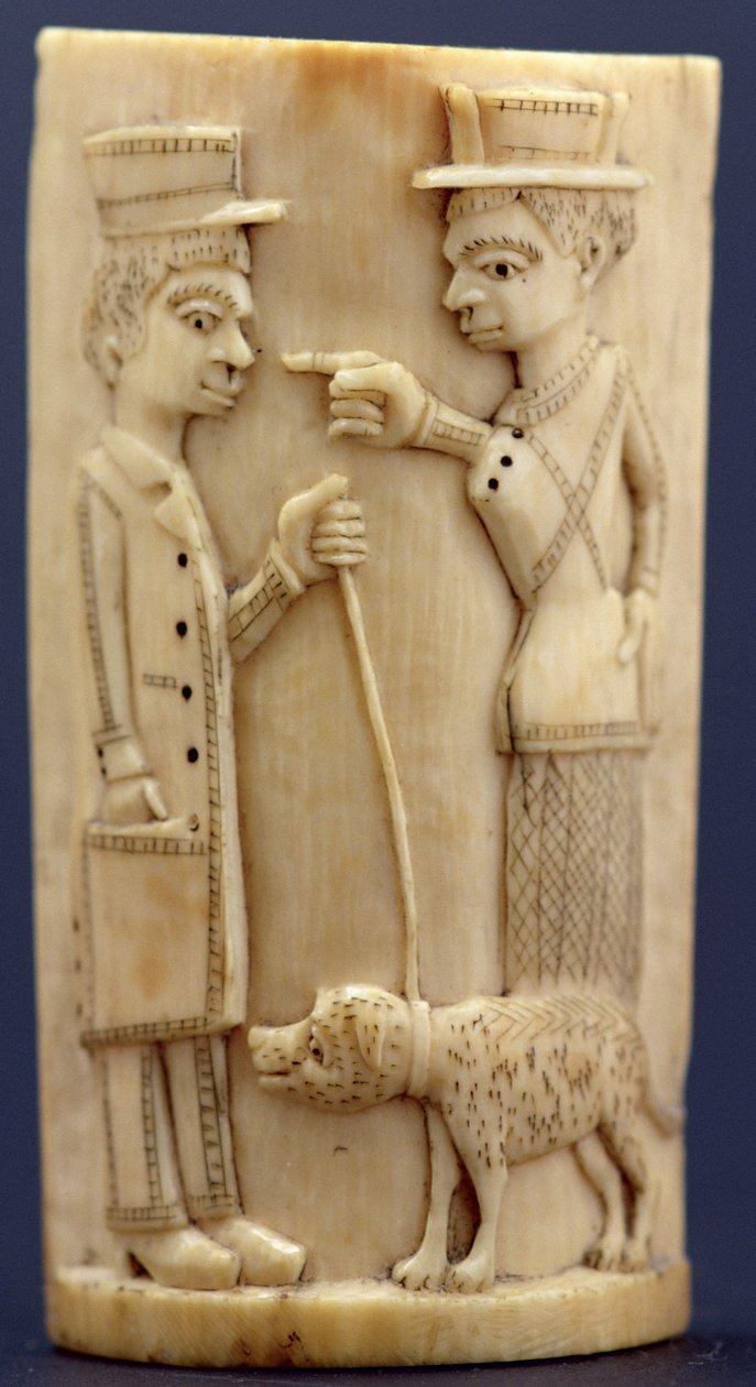 Plakette mit Figuren von Missionaren, Kongo von African
