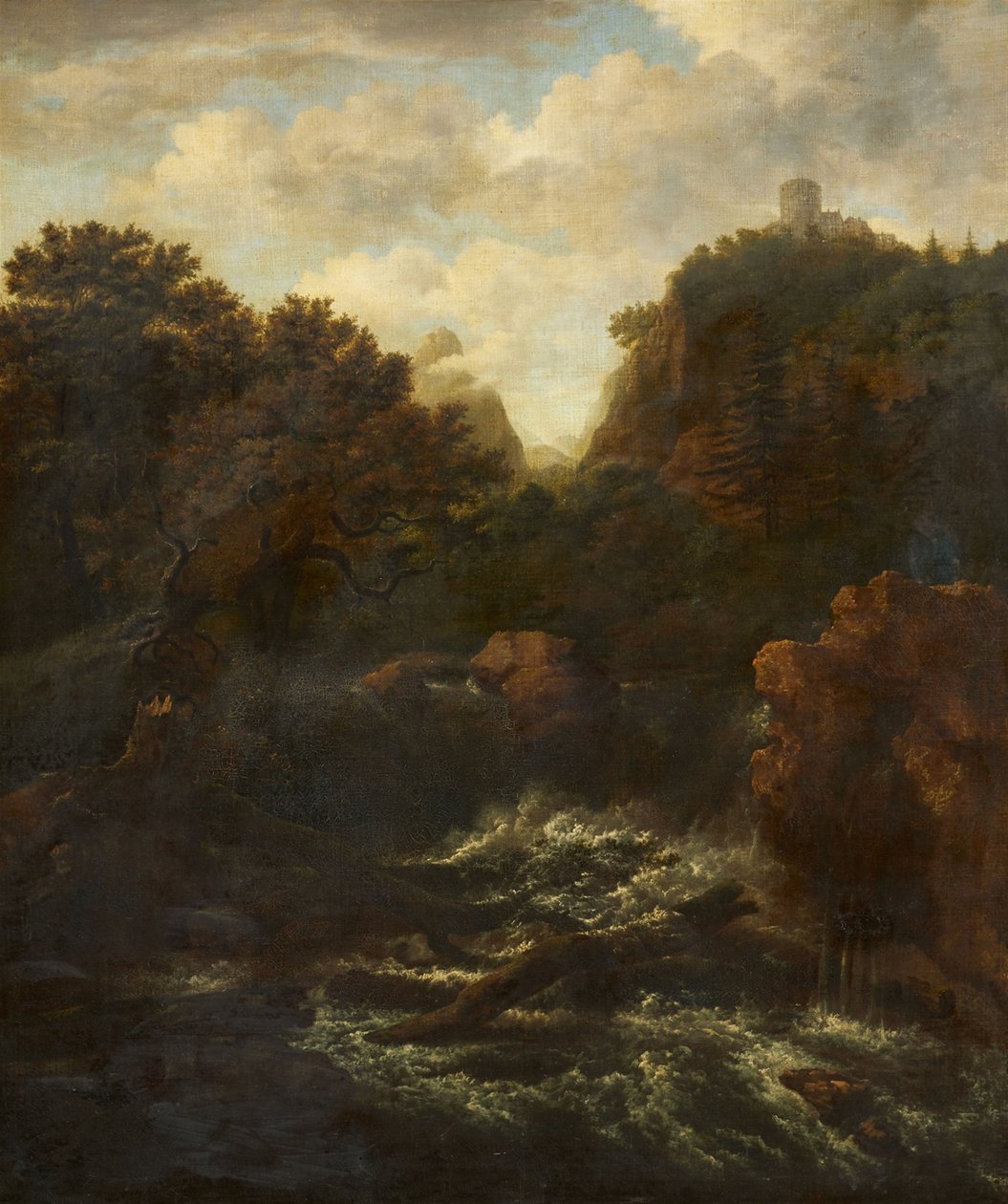 Berglandschaft mit Wasserfall von after Jacob van Ruisdael