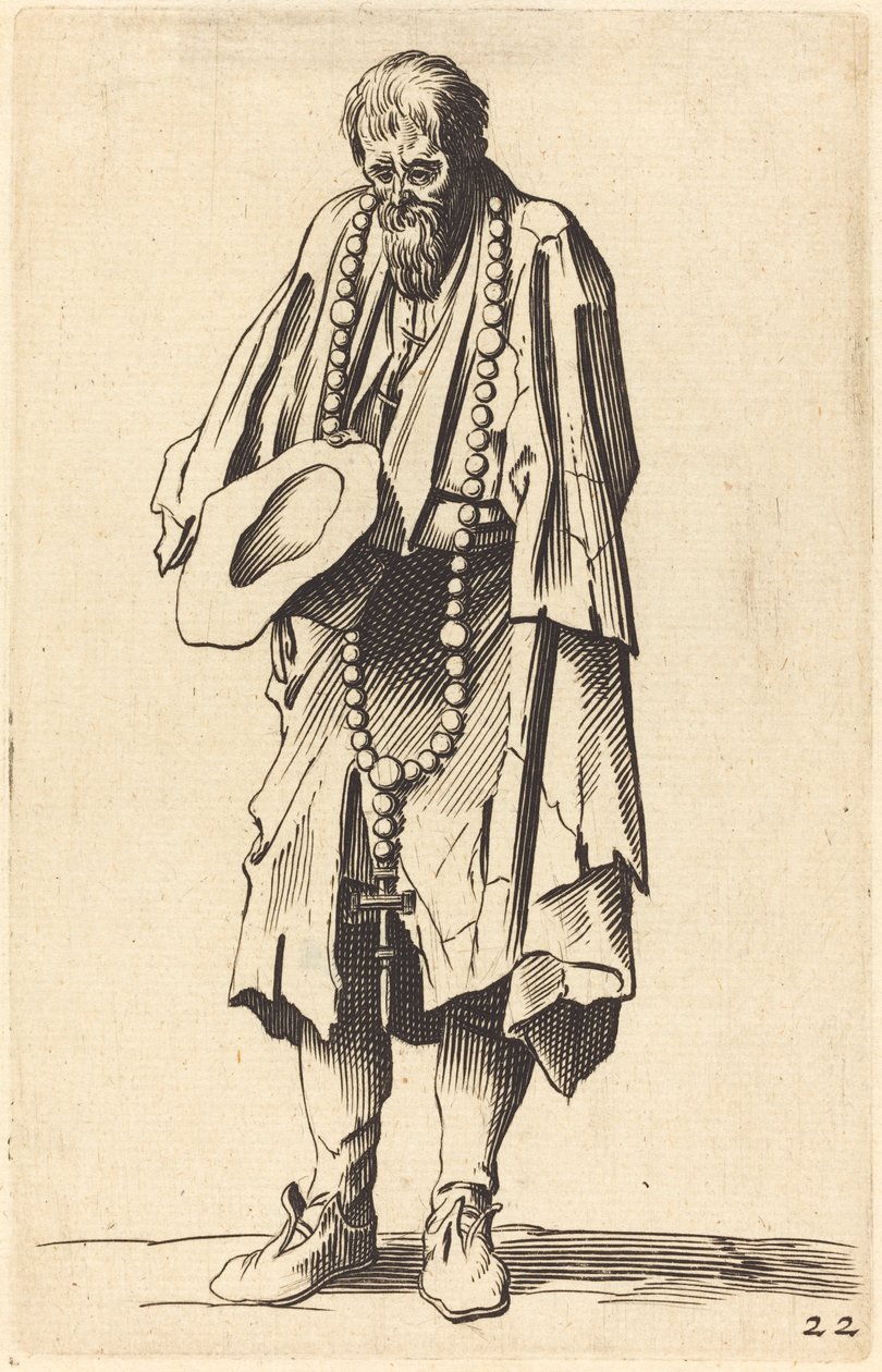 Bettler mit Rosenkranz von After Jacques Callot
