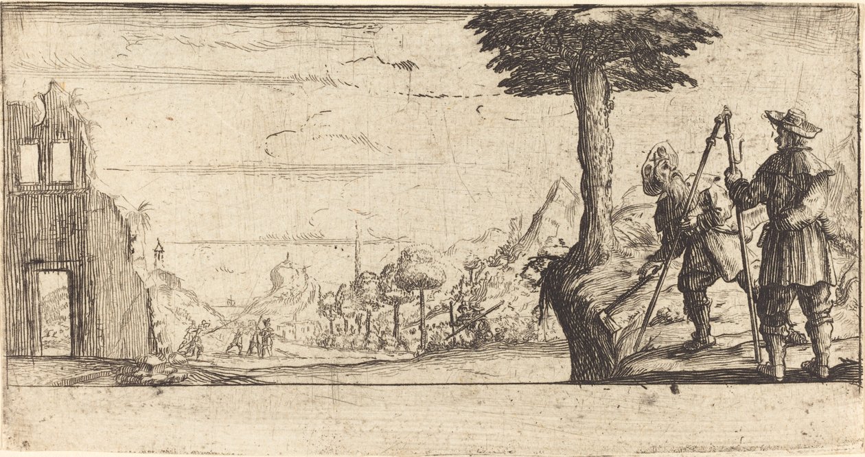 Landschaft mit zwei Pilgern von After Jacques Callot