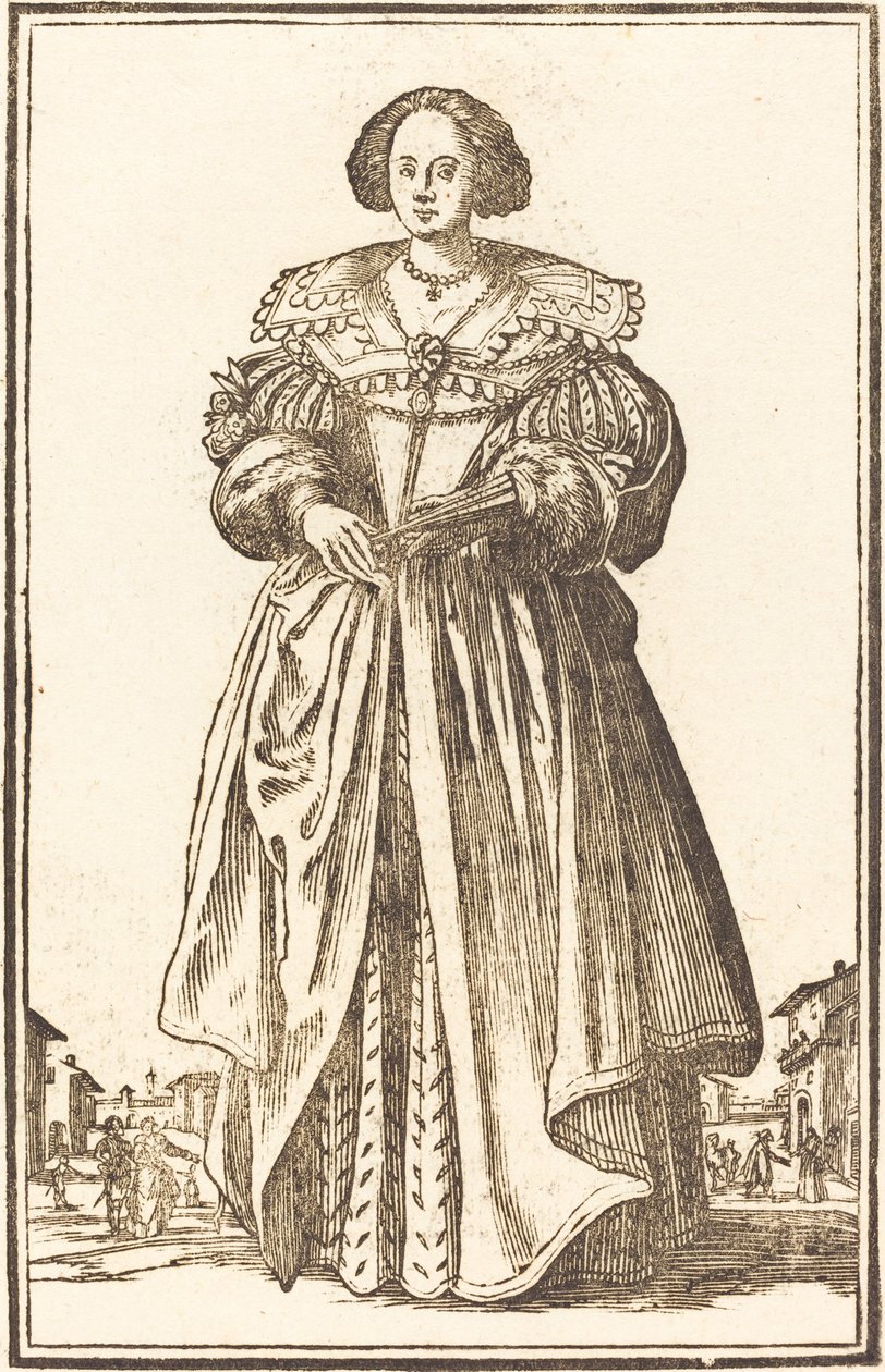 Edle Frau mit Fächer von After Jacques Callot