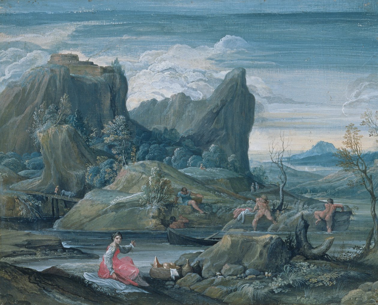 Landschaft mit Badenden von Agostino Carracci