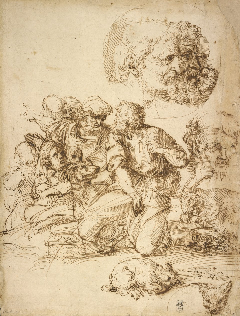 Eine Gruppe von Hirten und andere Studien von Agostino Carracci