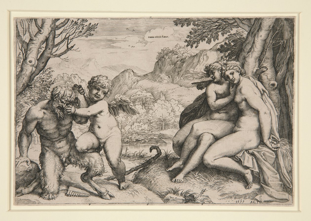 Pan von Amor bezwungen von Agostino Carracci
