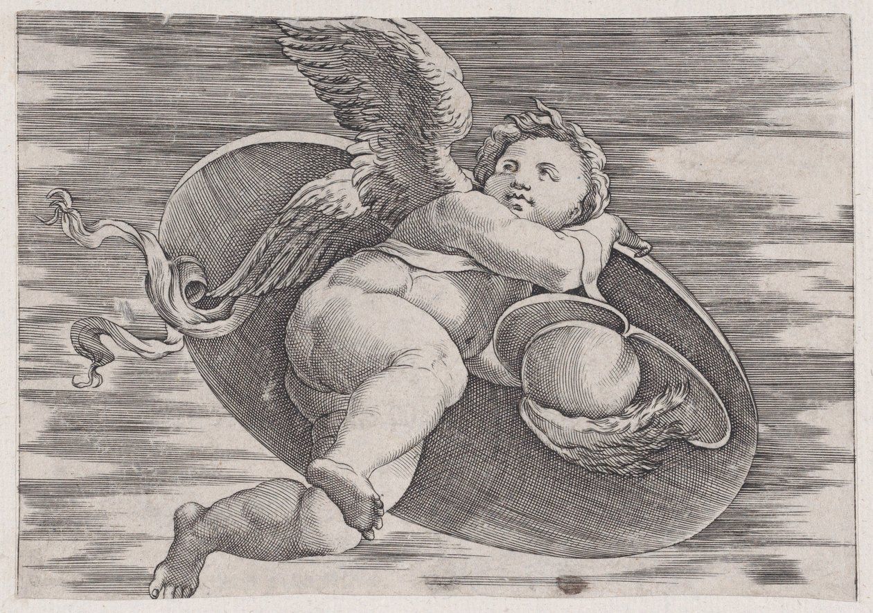 Eros stiehlt den Schild des Mannes von Agostino Veneziano
