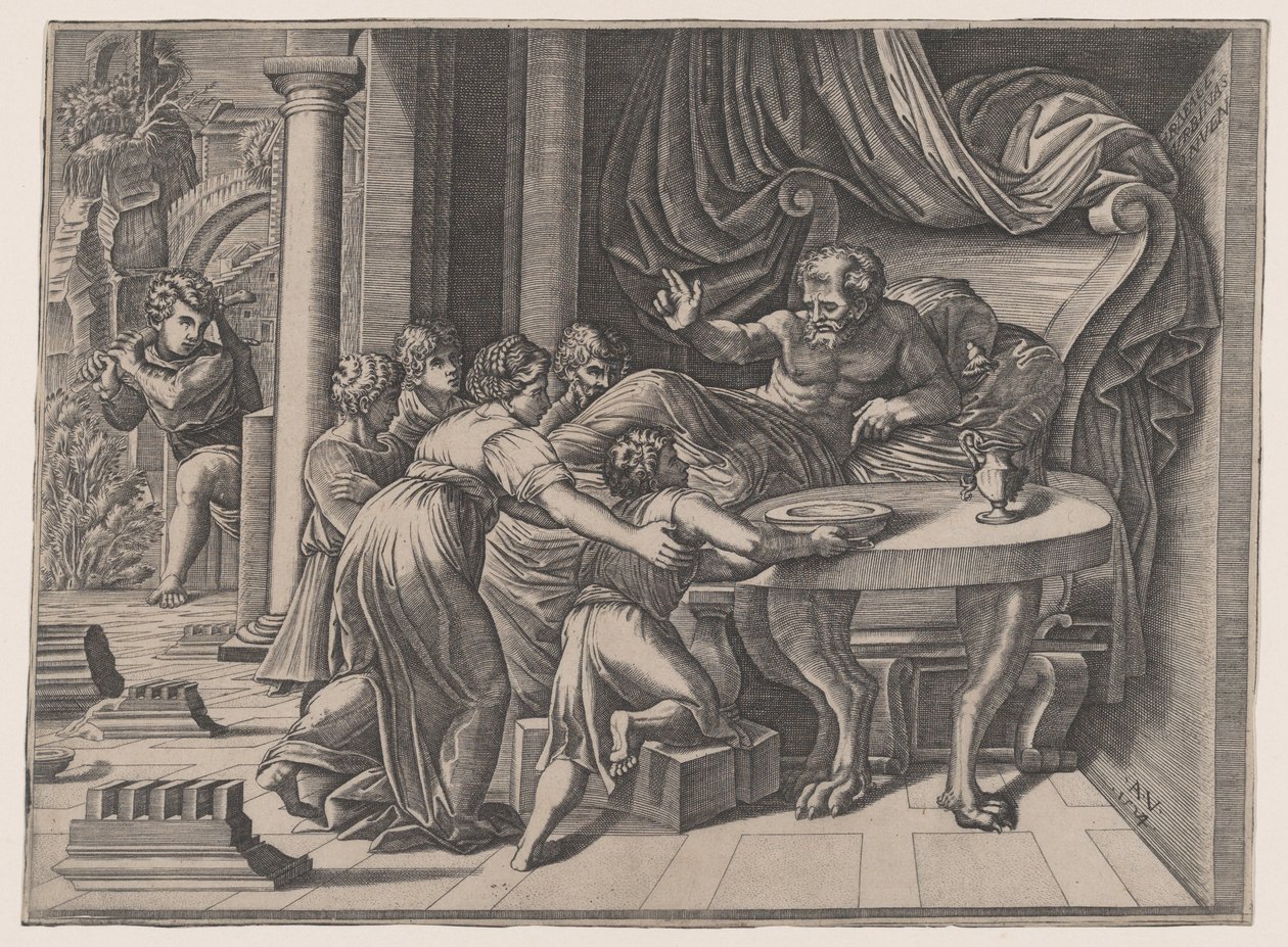 Isaak segnet Jakob, 1524 von Agostino Veneziano