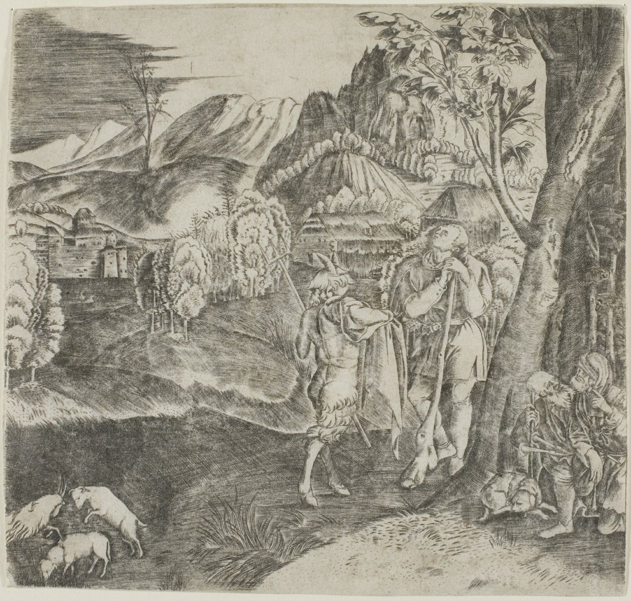 Hirten und Satyr in einer Landschaft von Agostino dei Musi
