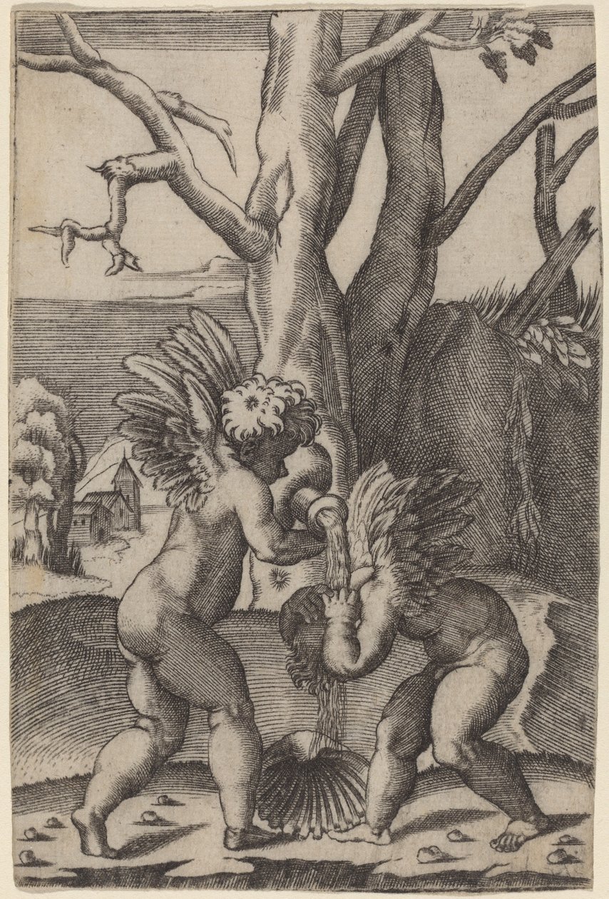 Zwei Lieben von Agostino dei Musi after Raphael