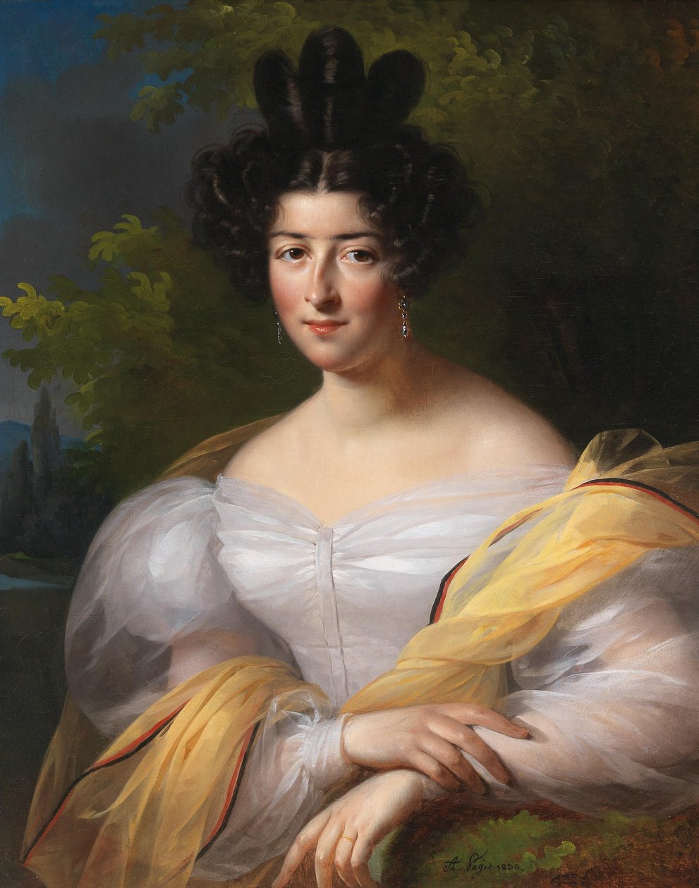 Eine Dame in einem weißen Kleid von Aimée Brune Pagès