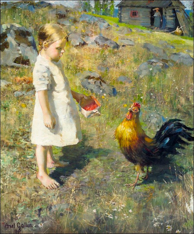 Das Mädchen und der Hahn von Akseli Gallen Kallela