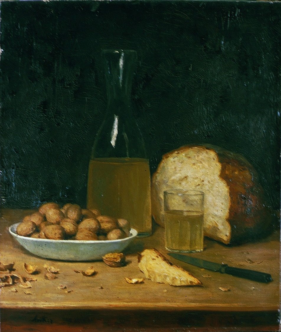 Neuer Weißwein und Nüsse von Albert Anker