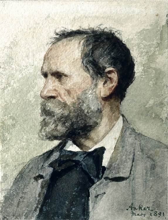 Selbstbildnis im Profil, nach links von Albert Anker