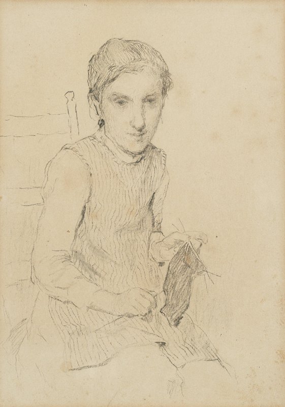 Strickendes Mädchen von Albert Anker
