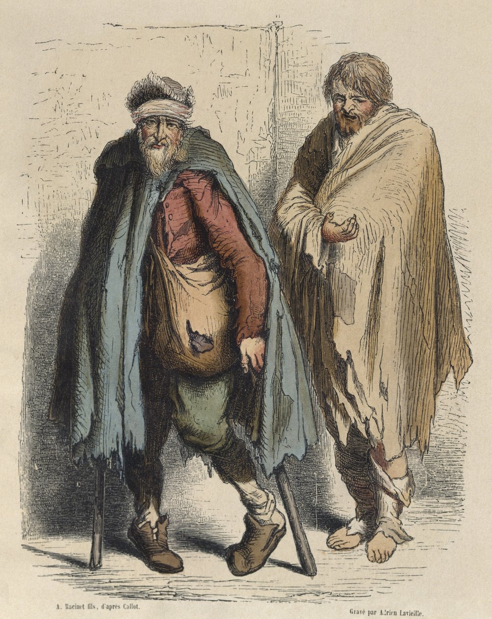 Bettler, nach Jacques Callot (1592-1635) graviert von Adrien Lavieille (1818-62) von Albert Charles August Racinet