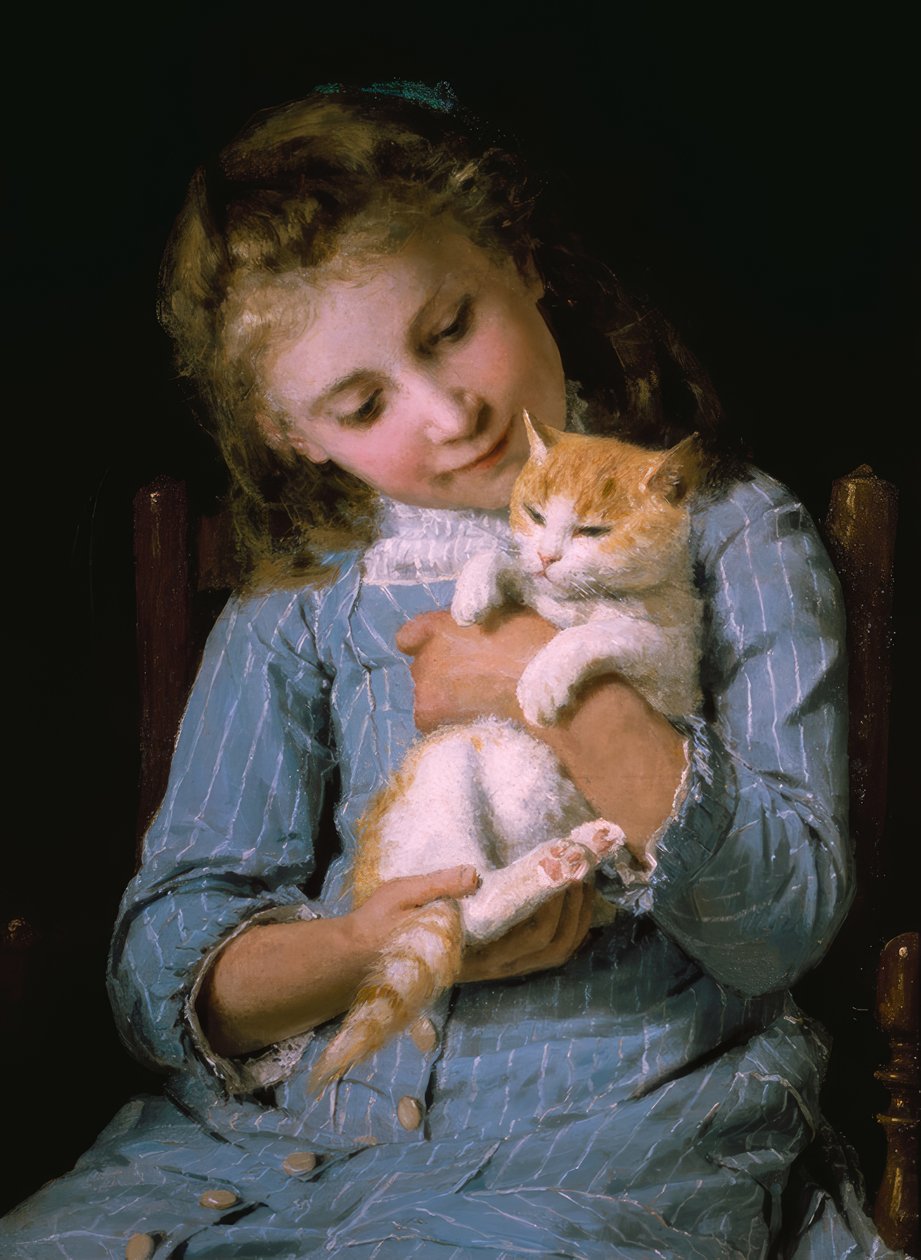 Mädchen mit Katze von Albert Anker