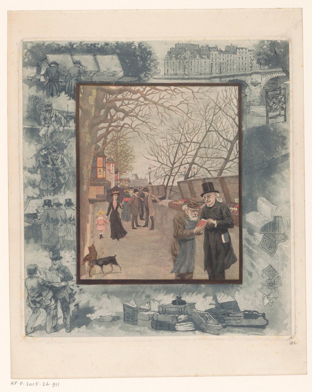 Bücherstände an einem Kai in Paris von Albert Bertrand